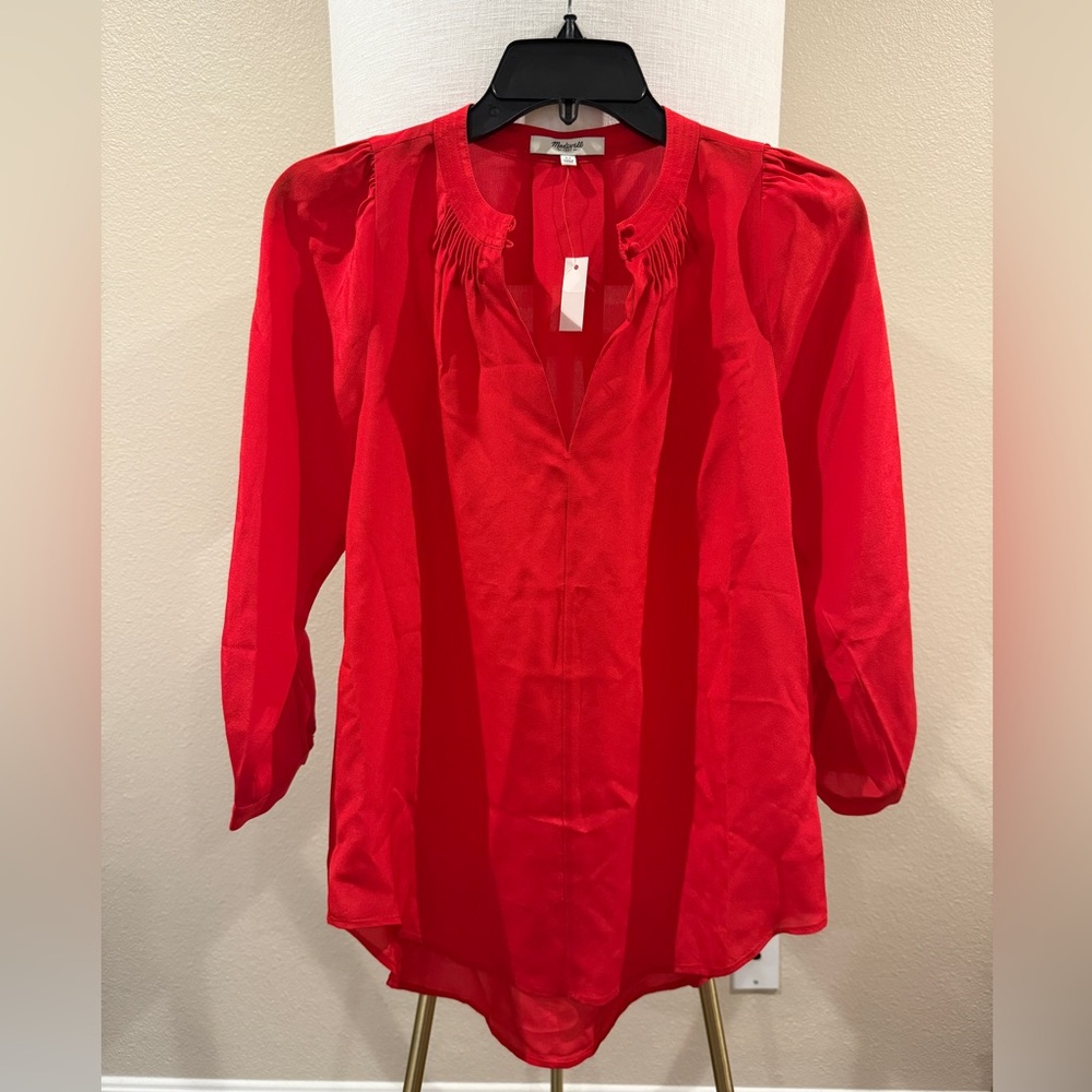 NWT Madewell Silk Memory Blouse, Vibrant Red, Size XS